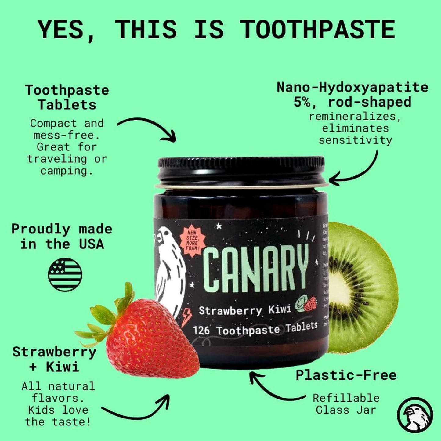 Strawberry + Kiwi Toothpaste Tablets | Plastic-Free | Kids Toothpaste Tablets with Nano Hydroxyapatite