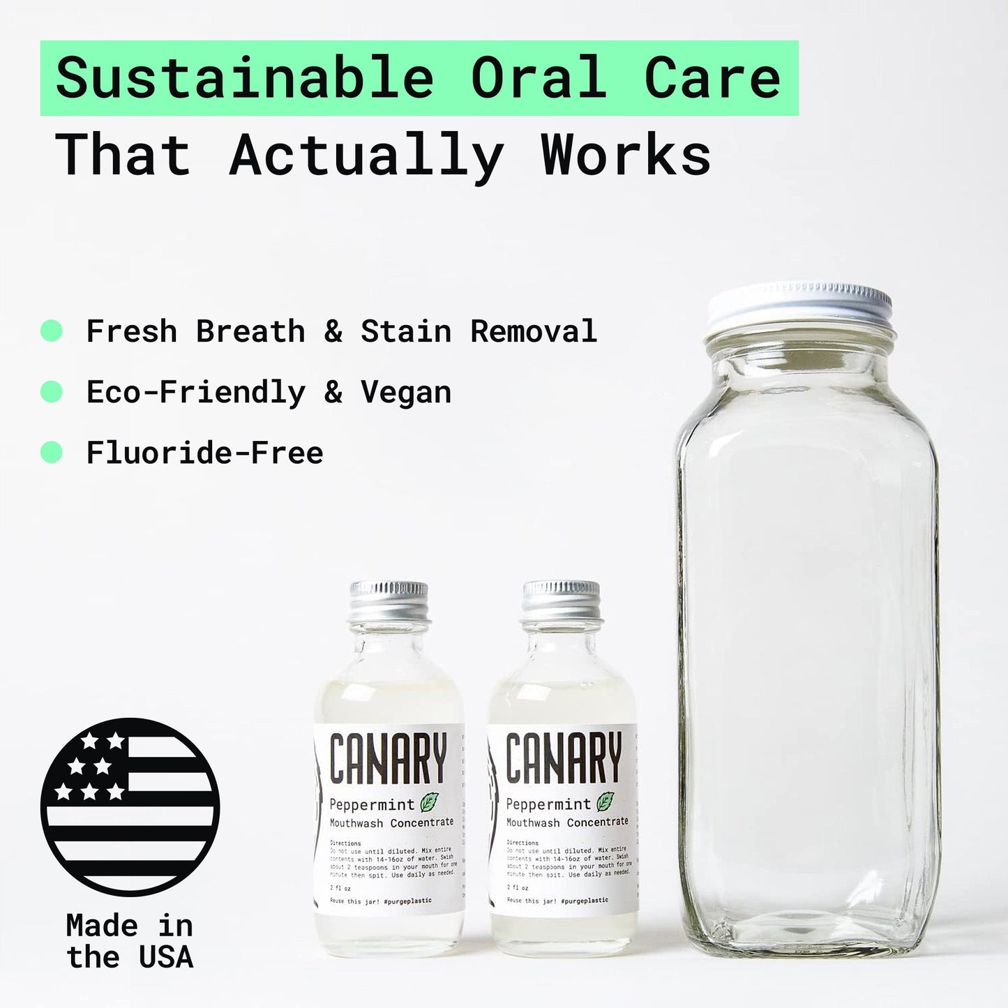 Peppermint Mouthwash Concentrate | Fluoride-Free Mouthwash with Xylitol & Aloe Vera