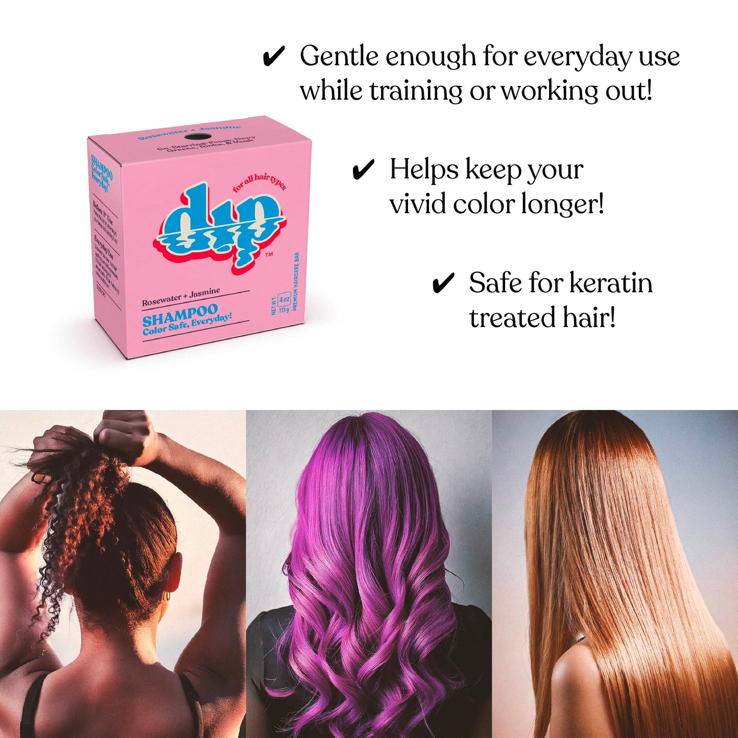 Dip Shampoo Bar: Color Safe, Everyday- Rosewater & Jasmine