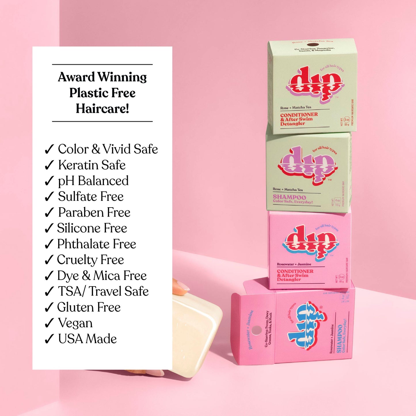 Dip Shampoo Bar: Color Safe, Everyday- Rosewater & Jasmine