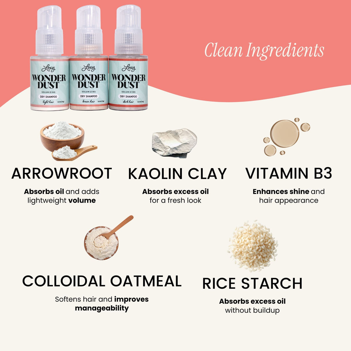 Wonder Dust Dry Shampoo: Oil-Absorbing, Volumizing Powder for Light, Brown & Dark Hair
